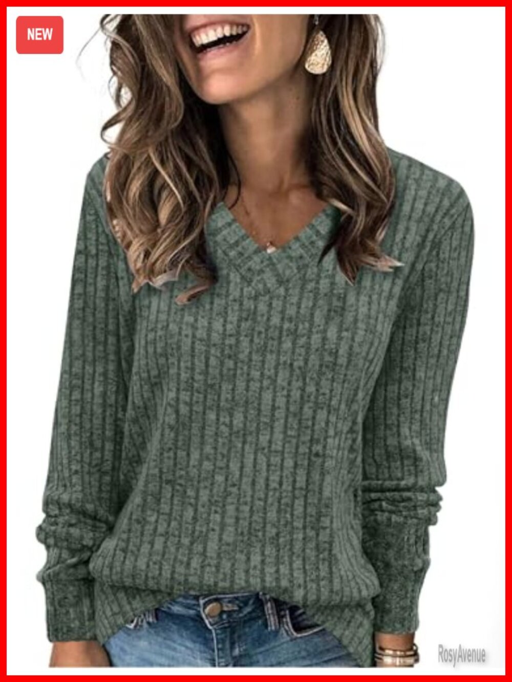 Women's V Neck Long Sleeve Tunic Sweater Loose Fit Pullover for Leggings